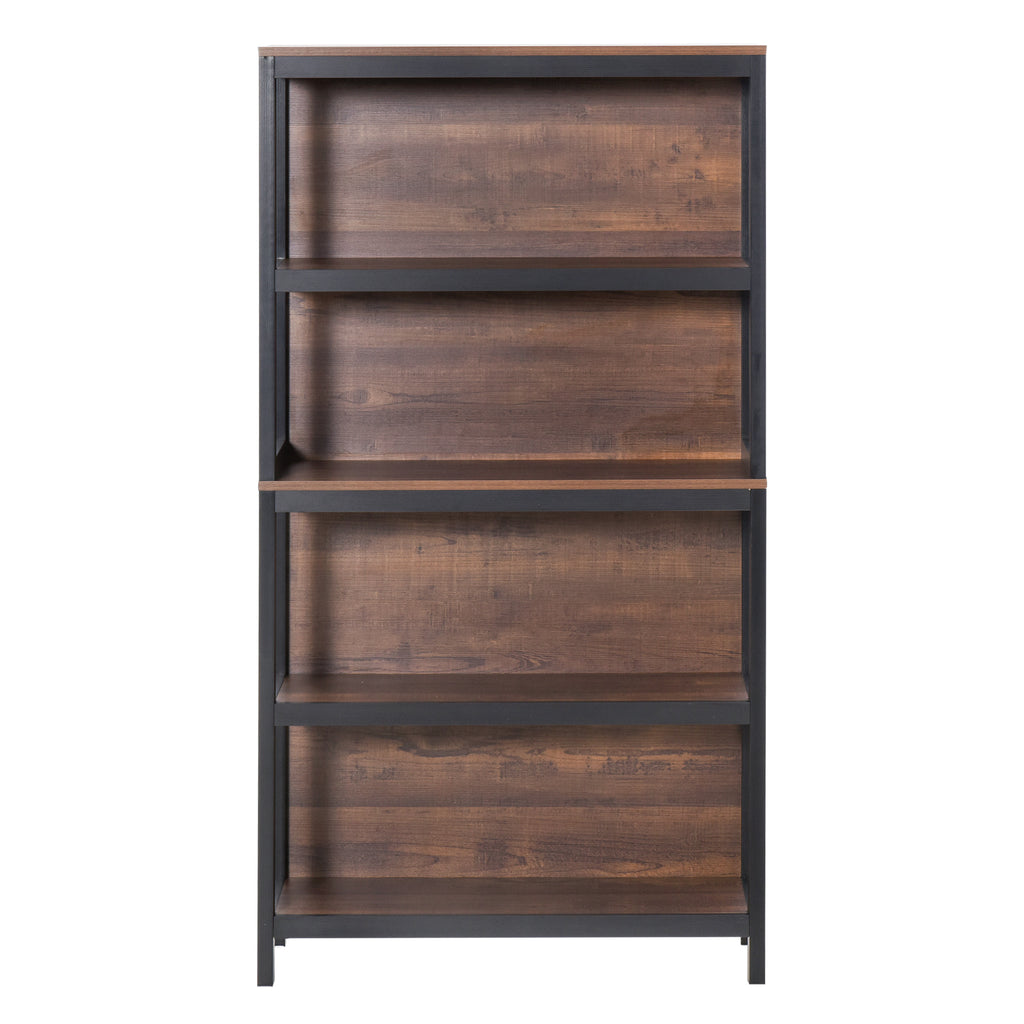 Shelves for Storage, 4 Tier Bookshelf Utility Organizer with Back Support and Anti-Topple Design, Walnut/Black