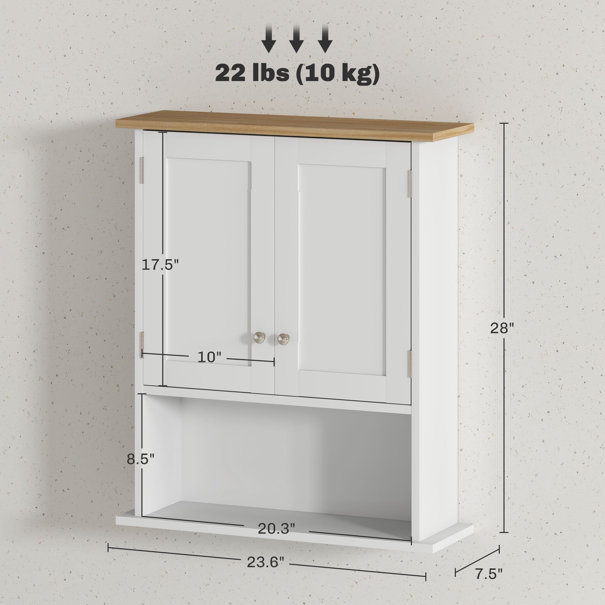 Wall Mounted Bathroom Cabinet, Modern Bathroom Wall Cabinet with 2 Doors and Adjustable Shelf, White