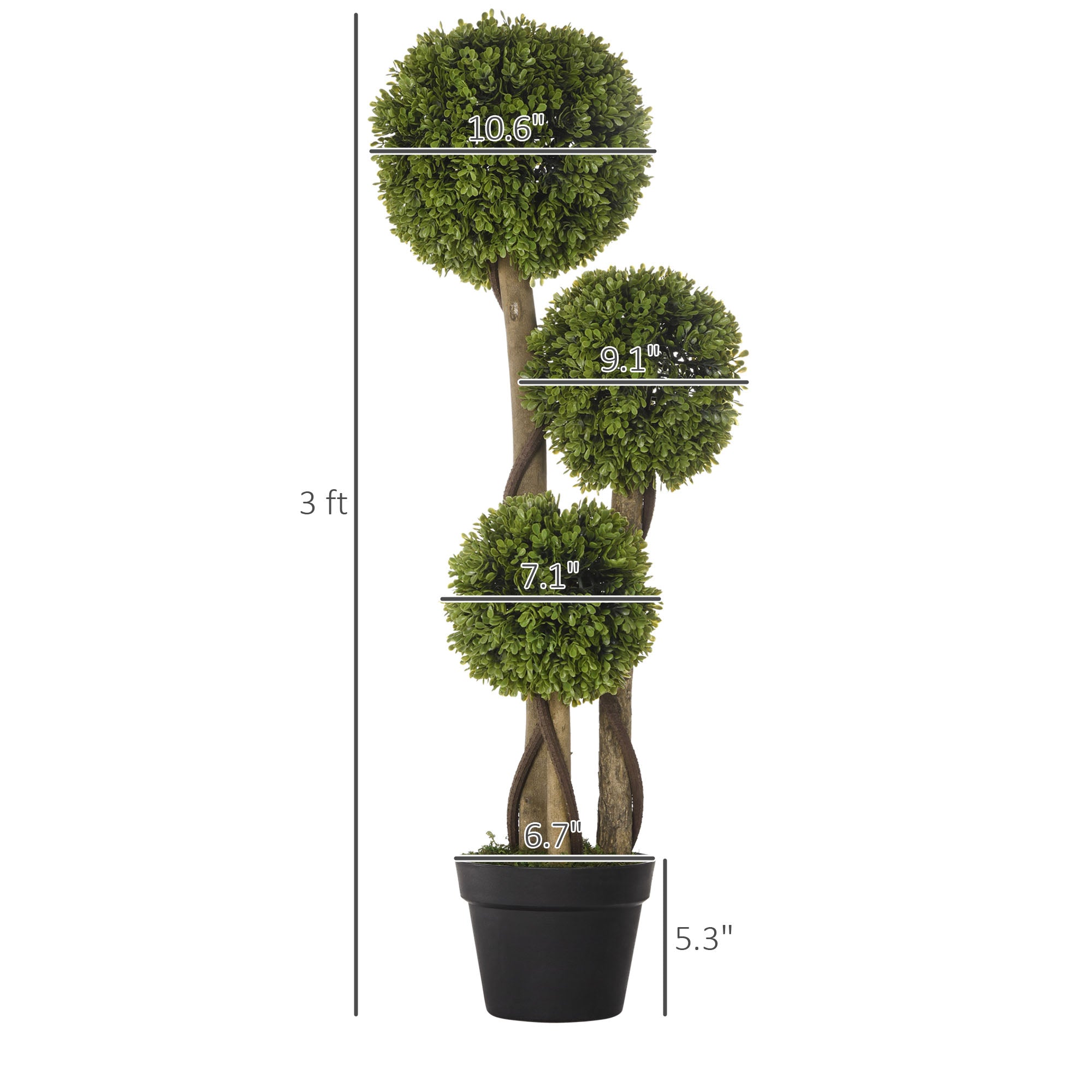 35.5" Artificial Ball Boxwood Topiary Tree Fake Plant in Pot for Indoor Outdoor Living Room Decoration Light Green
