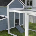 156" Extra Large Wooden Chicken Coop with 2 Nesting Box, Run Cage, Waterproof Wave Roof, for 10-15 Chickens, Light Gray