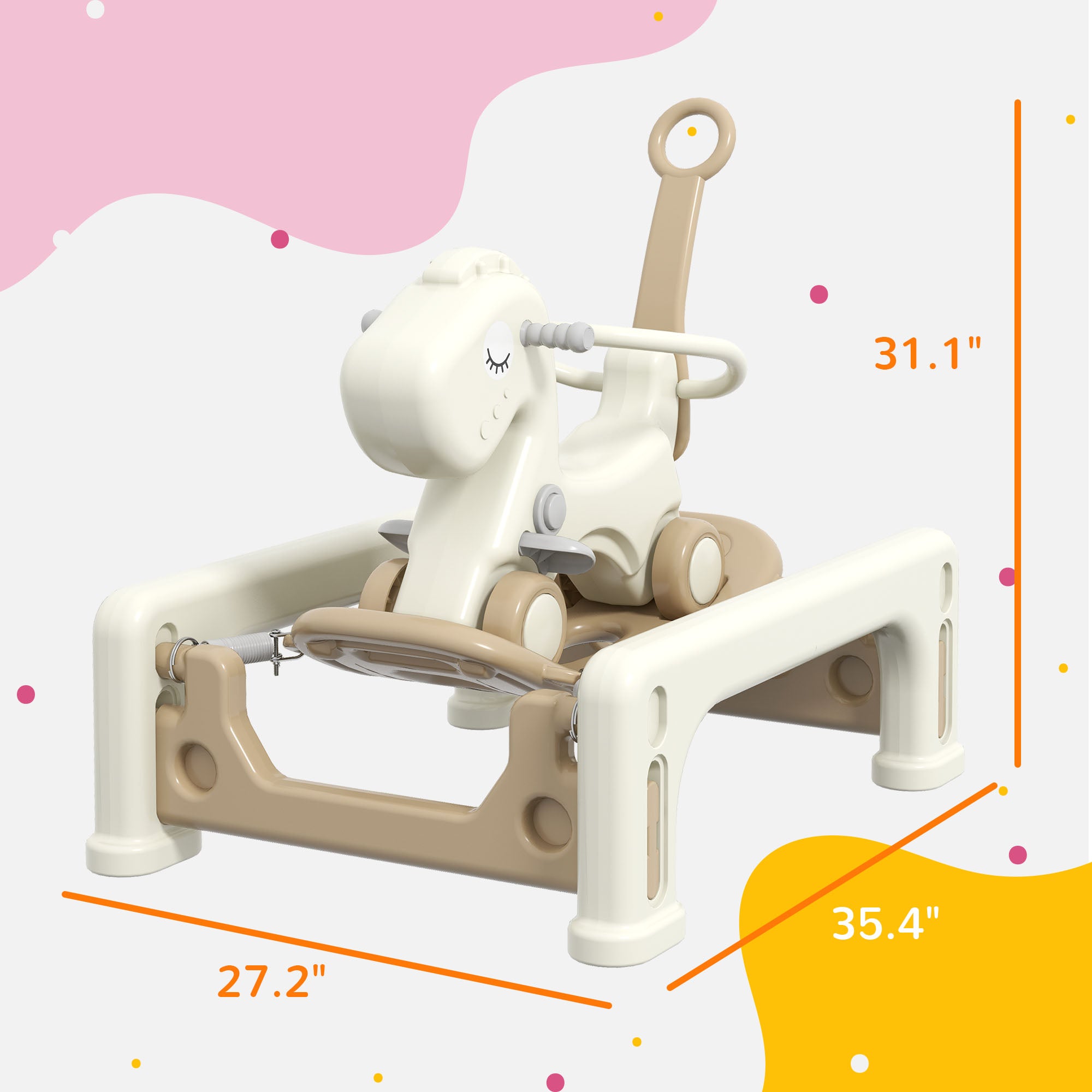 5 in 1 Rocking Horse for Toddlers 1-3 Years with Detachable Balance Board, Push Handle, Footrest, Cream White
