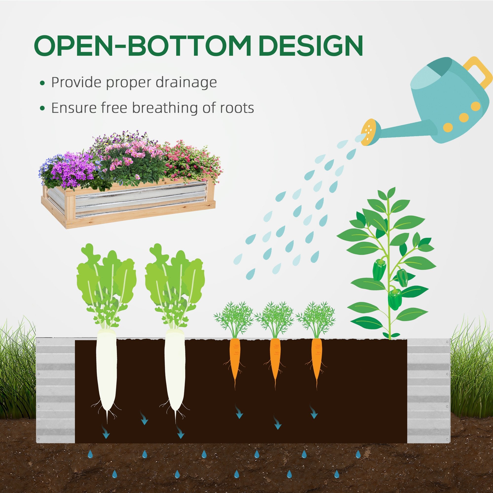 48" x 24" x 32.25" Elevated Planting Beds Garden Wooden Cold Frame Greenhouse Flower Planter Protection Wood