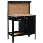 Multipurpose Workbench, Workshop Tool Table with Slide Drawer, Peg Board, Storage Cabinet with Keys