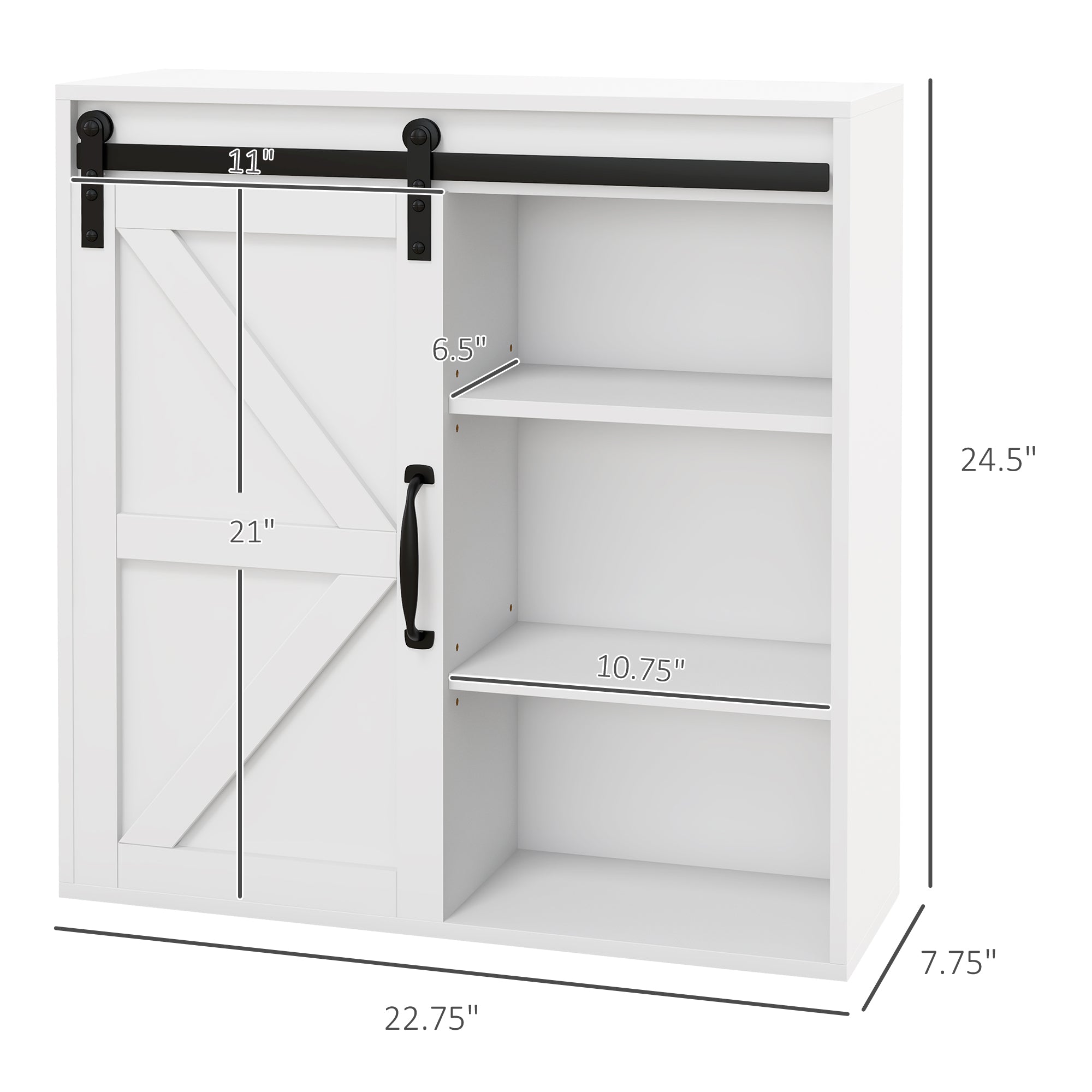 Bathroom Medicine Cabinet, Wall Cabinet with Sliding Door and Adjustable Shelf, 22.75" x 7.75" x 24.5", White