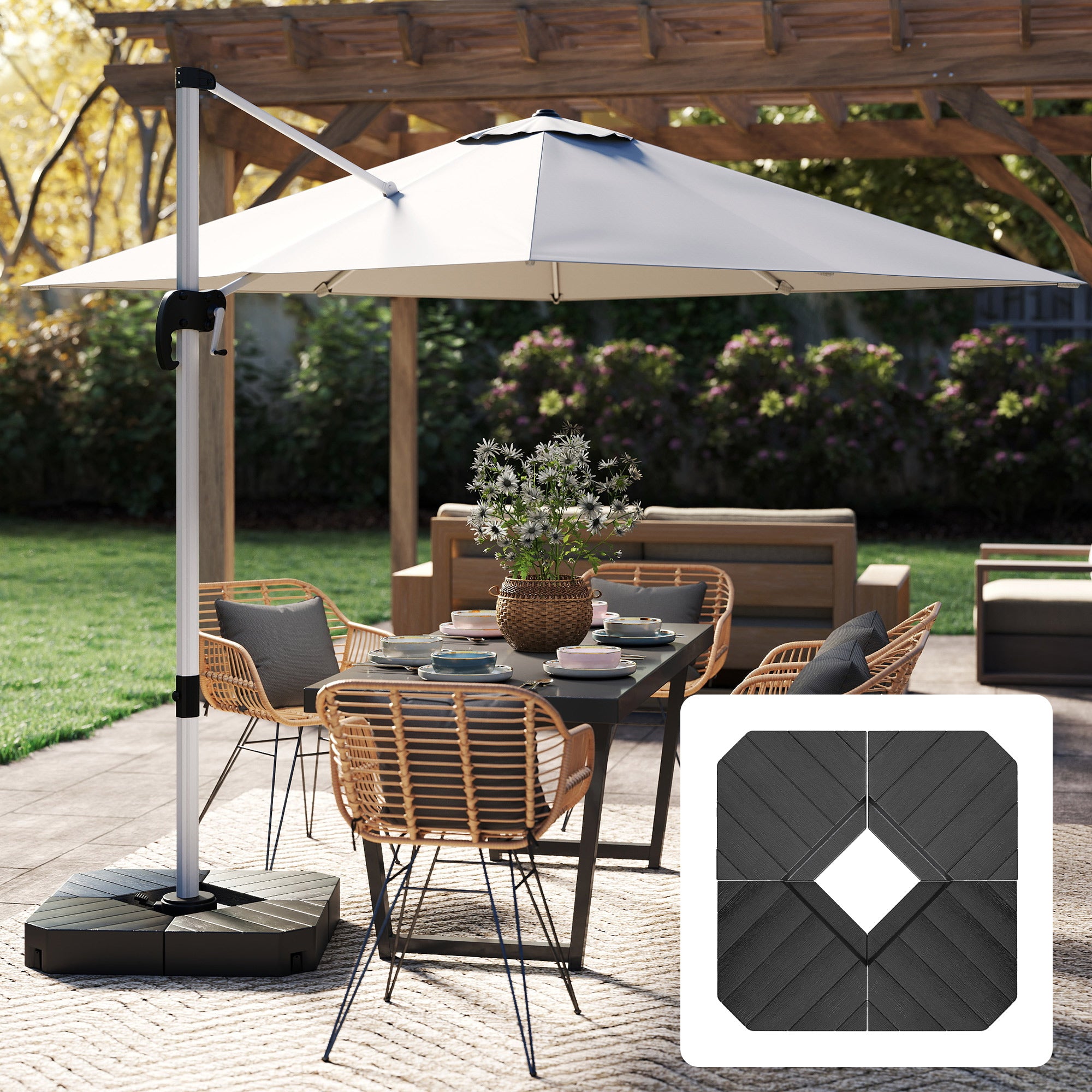 Offset Umbrella Base Outdoor Umbrella Weights, 132 lb. Capacity Water or 176 lb. Capacity Sand, Black