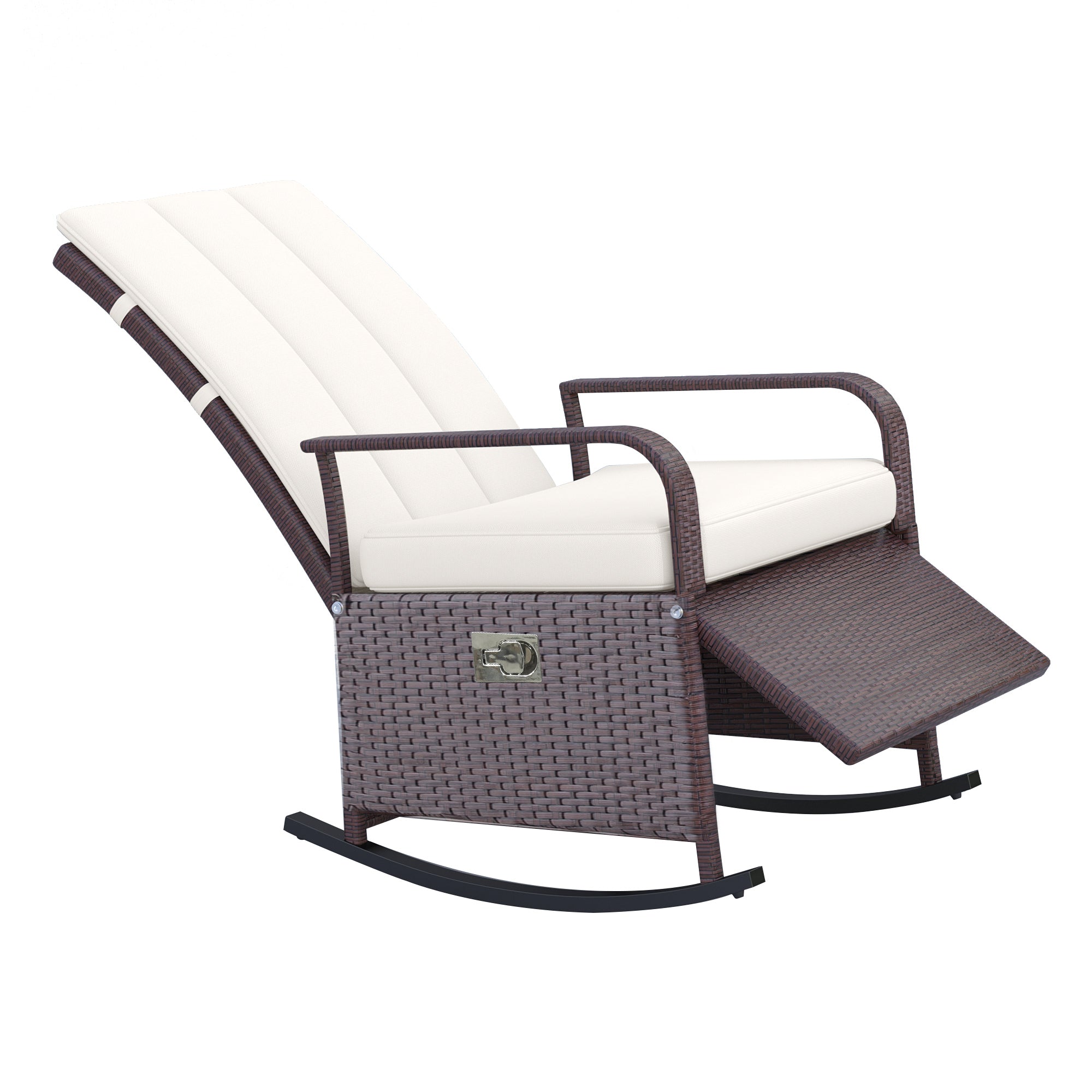 PE Rattan Rocking Recliner with Footrest, Beige