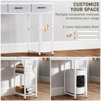 47" Small Computer Desk, Writing Desk with Fabric Drawers, Home Office Desk with Adjustable Shelves, White