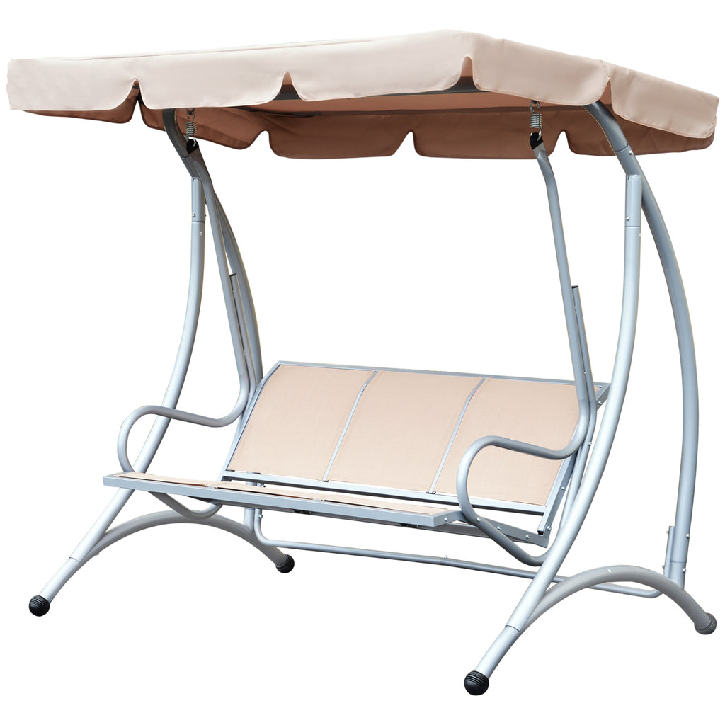 3-Seat Outdoor Porch Swing Chair, Patio Swing Glider with Adjustable Canopy, Breathable Seat, and Steel Frame for Garden, Poolside, Backyard, Beige