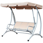 3-Seat Outdoor Porch Swing Chair, Patio Swing Glider with Adjustable Canopy, Breathable Seat, and Steel Frame for Garden, Poolside, Backyard, Beige