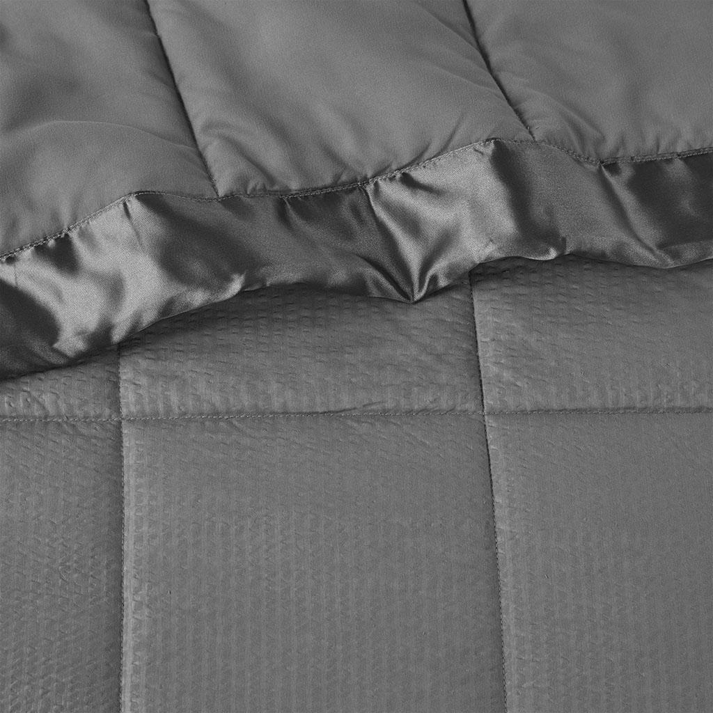 King Size Hypoallergenic Down Alternative Blanket with Satin Trim, Embossed Texture, Machine Washable, 108" L x 96" W x 0.25" H, Charcoal