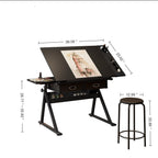 Adjustable Drafting Table Desk with Tilt Top, 2 Large Fabric Drawers, Drawing Desk with Leveling Feet, 38.5" L x 23.5" W x 27" - 36" H, Black