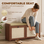 Shoe Storage Bench with Padded Seat, Shoe Storage Bench 2 Rattan Doors for Entryway, Brown