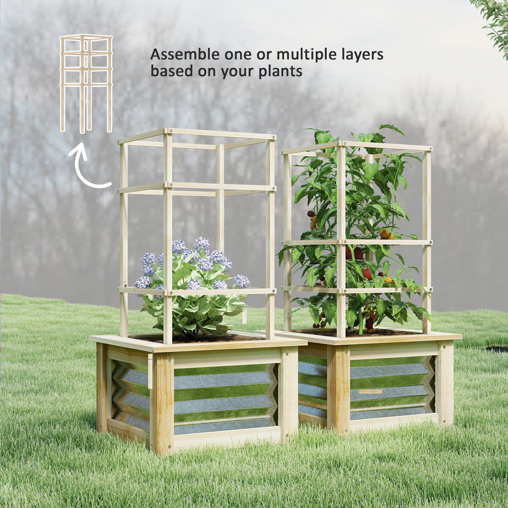 Wooden Raised Garden Bed with Trellis, Galvanized Planter Box Elevated Garden Bed for Garden, Patio, Natural Wood