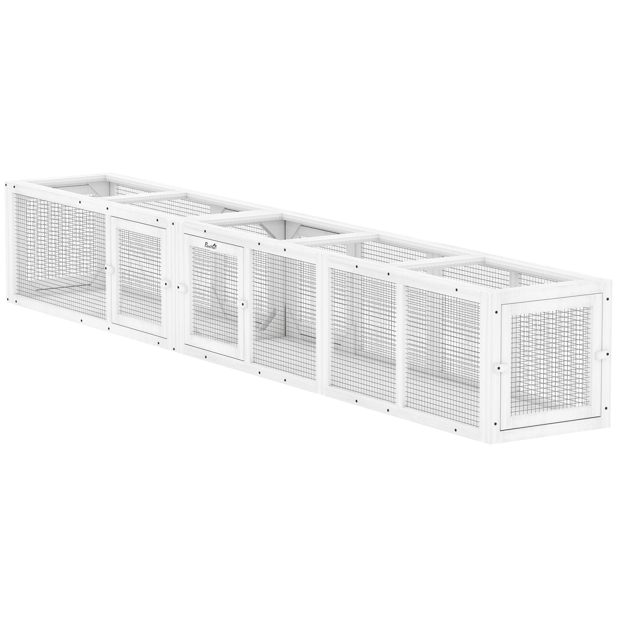 Wooden 98" Cat Tunnel for Outdoor with Combinable Design, 8 Doors, White