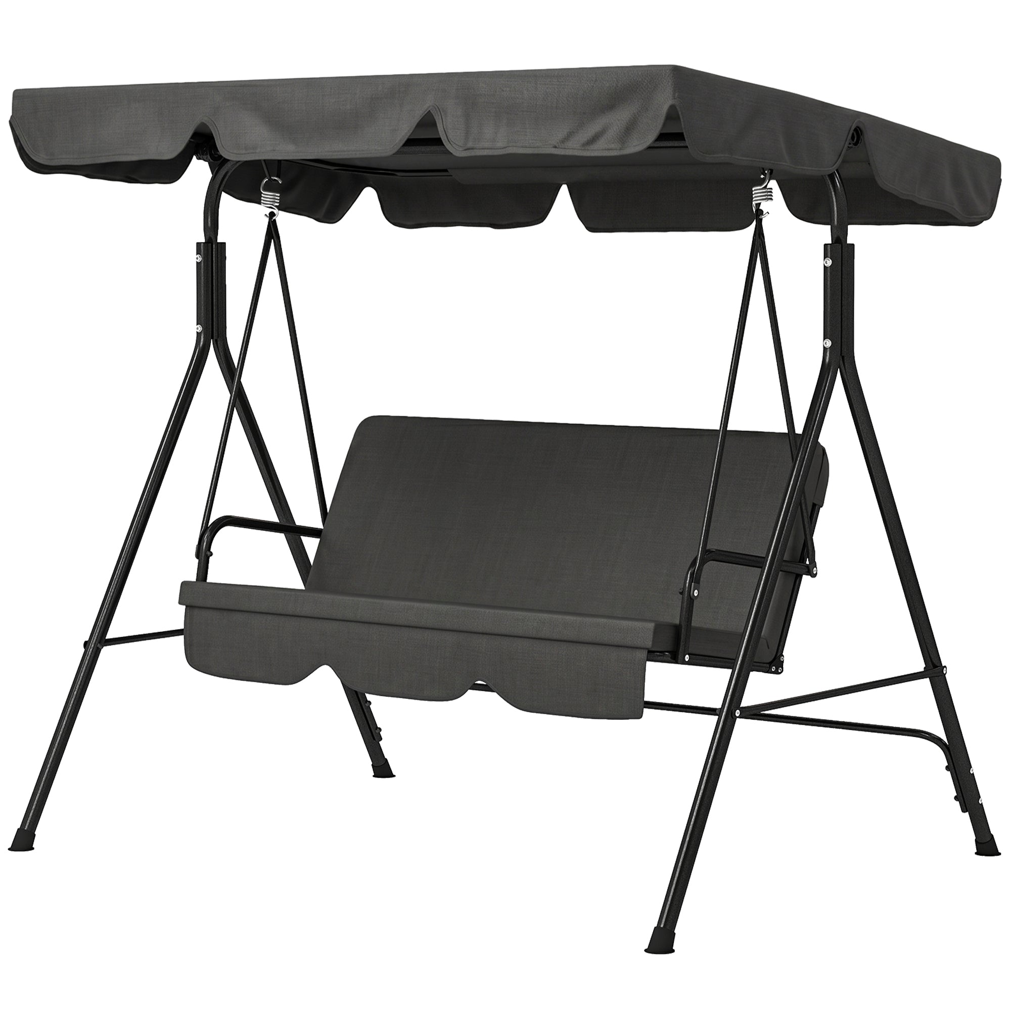 3-Seat Outdoor Patio Swing Chair w/ Cushion, Steel Frame Stand, Adjustable Tilt Canopy for Patio, Garden, Black