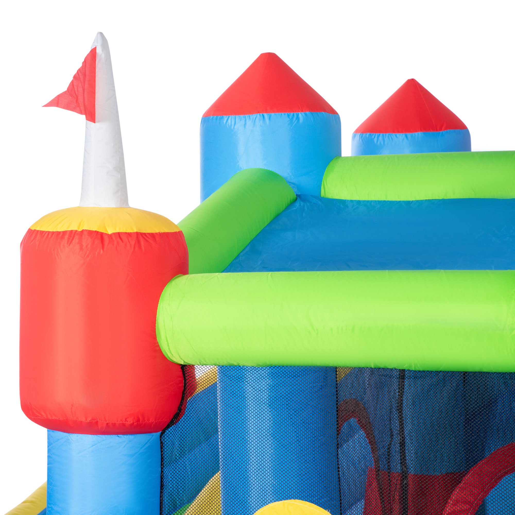 6-in-1 Inflatable Water Slide with Splash Pool, Slide, Climbing Wall, Water Cannon, Inflatable Bounce House for Kids with 2 Min. Inflation and Air Blower