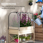 Raised Garden Bed with Legs and Cover, Metal Elevated Planter Box with Bottom Shelf and Liner for Vegetables, Cream