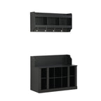 Shoe Cabinet Storage with Shelves and 4 Hooks, Elegant Hall Tree with Wall Mounted Coat Rack, Entryway Organizer for Hallway, Mudroom, Black