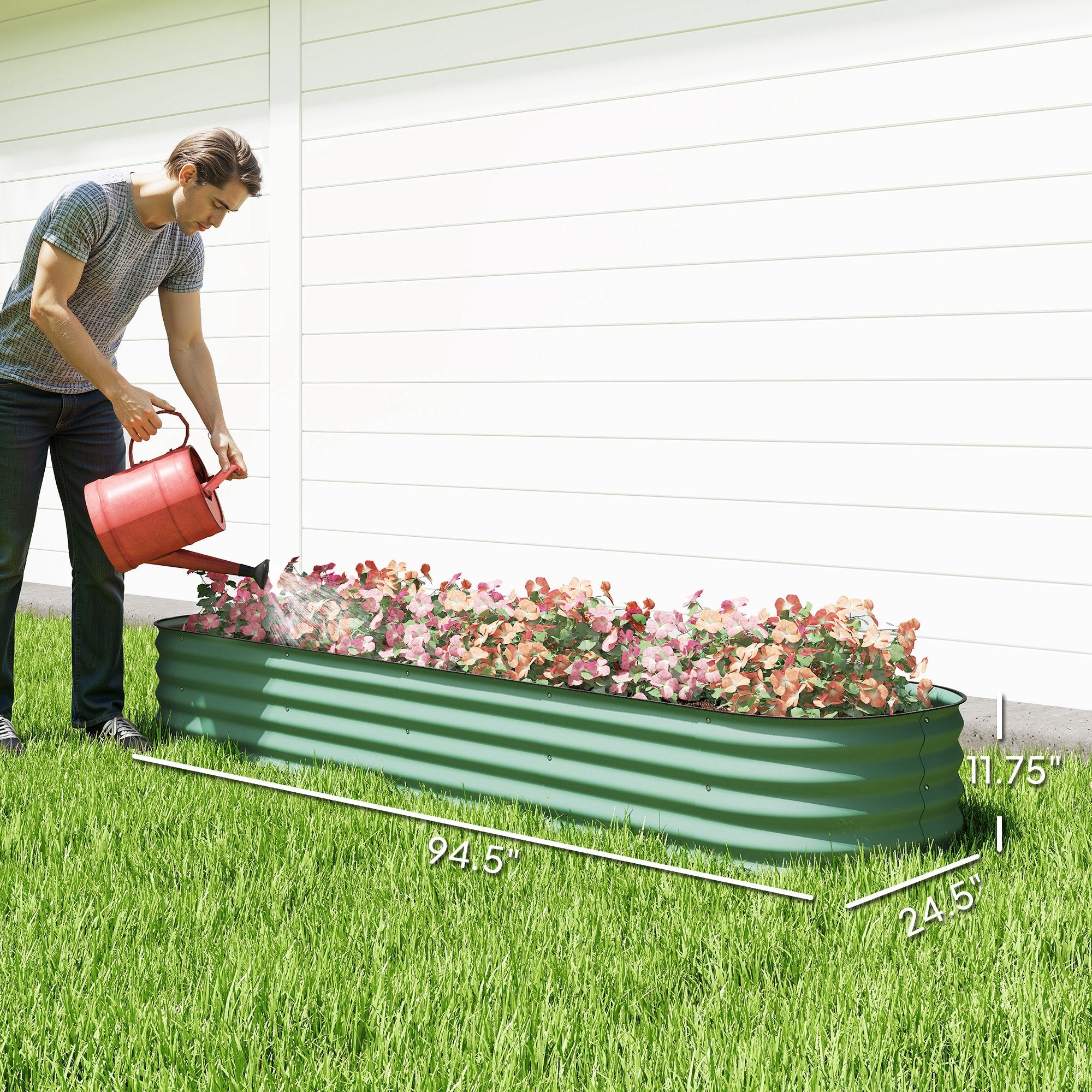 7.9' x 2' x 1' Galvanized Raised Garden Bed Kit, Metal Planter Box with Safety Edging, Green