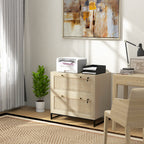 Lockable Filing Cabinet, Boho 2 Drawer File Cabinet with Adjustable Hanging Bar for Letter, A4 and Legal Size, Natural