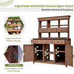 Tall Garden Potting Bench with Hutch & 6 Drawer, Wood Storage Workstation with 3 Shelf & 2 Cabinet, 50'' L x 20.5'' W x 65.5'' H, Brown
