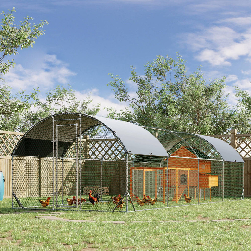 Large Metal Chicken Coop with Waterproof and Anti-UV Cover for Yard, Outdoor, Duck, Rabbit, 9.2' x 24.9' x 6.5'