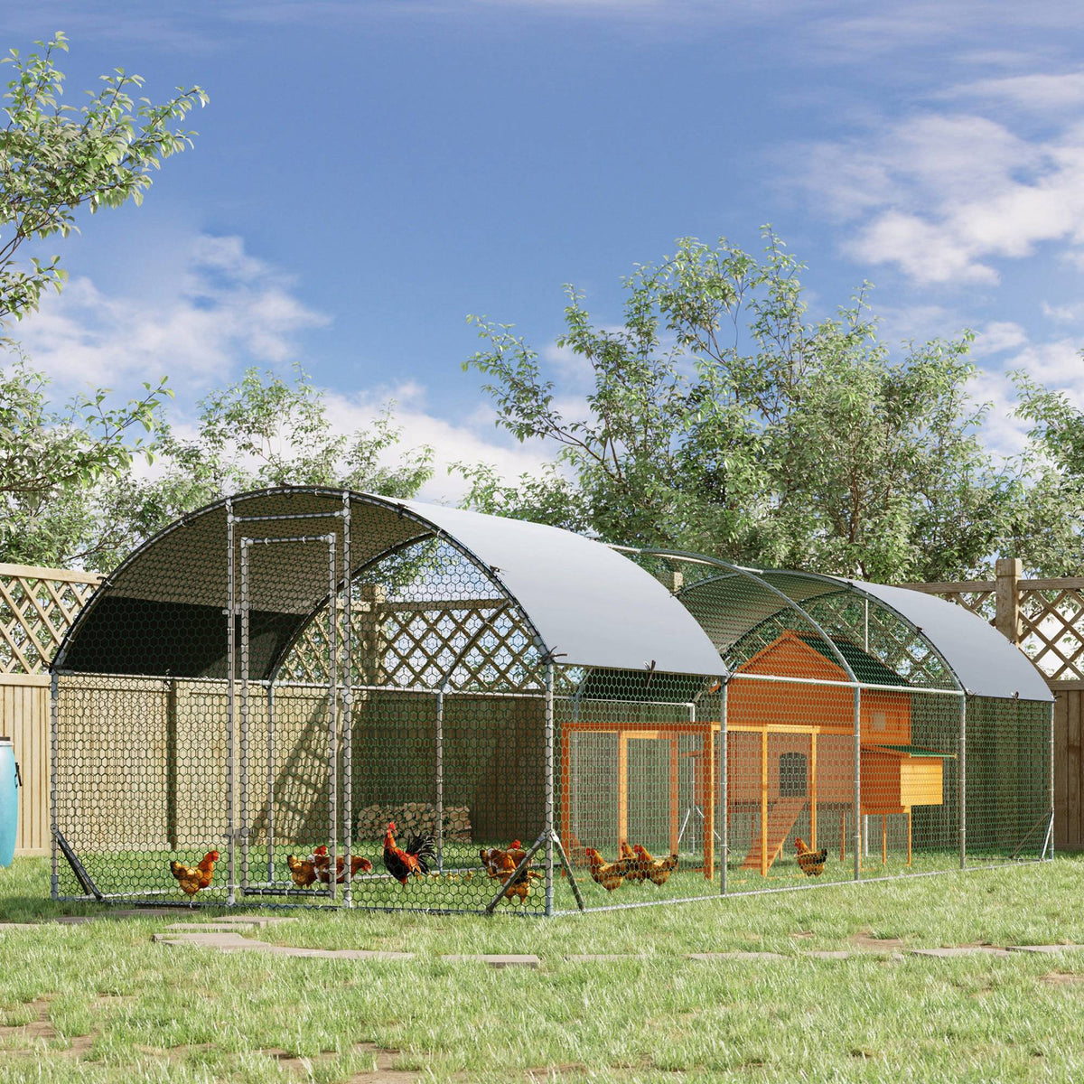 Large Metal Chicken Coop with Waterproof and Anti-UV Cover for Yard, Outdoor, Duck, Rabbit, 9.2' x 24.9' x 6.5'