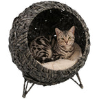 Rattan Cat Bed, Elevated Handwoven Cat Basket Bed with Soft Cushion and Metal Base