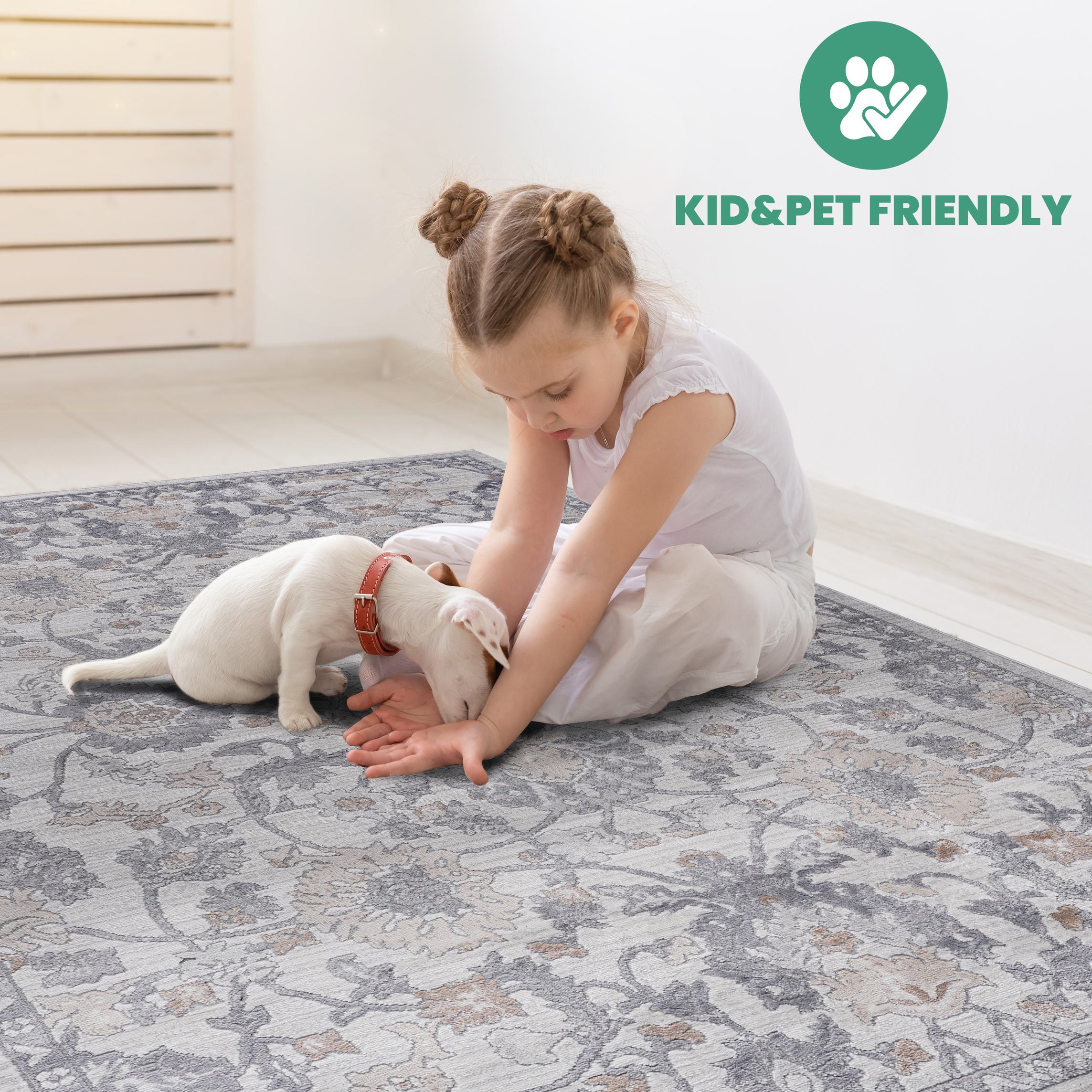 Naar 5x7 Stain-Resistant Area Rug with Cotton Backing, Medium Pile Height, Kid and Pet-Friendly Carpet, 90" L x 63" W x 0.35" H, Sand