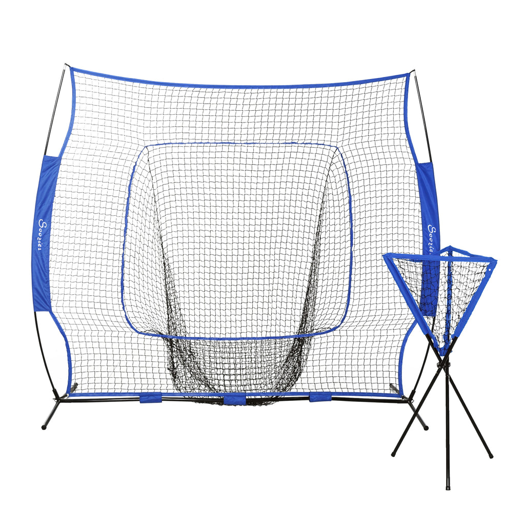 Baseball Net Set with 7.5x7ft Catcher Net, Ball Caddy, Portable Pitching Net for Hitting, Pitching, Batting, Catching, Blue