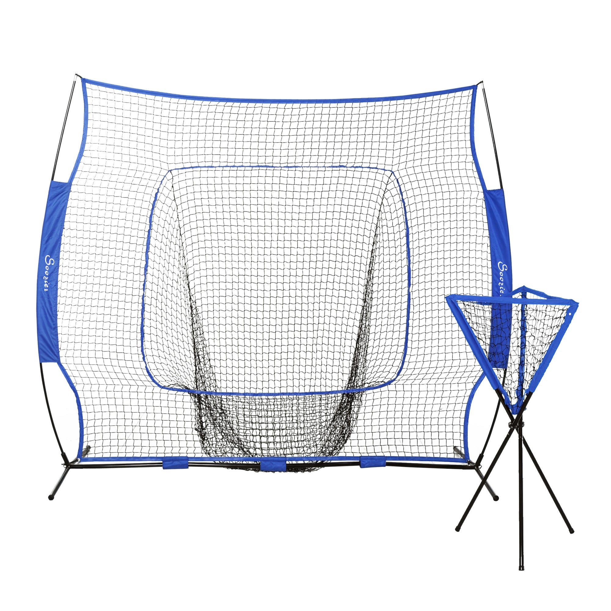 Baseball Net Set with 7.5x7ft Catcher Net, Ball Caddy, Portable Pitching Net for Hitting, Pitching, Batting, Catching, Blue