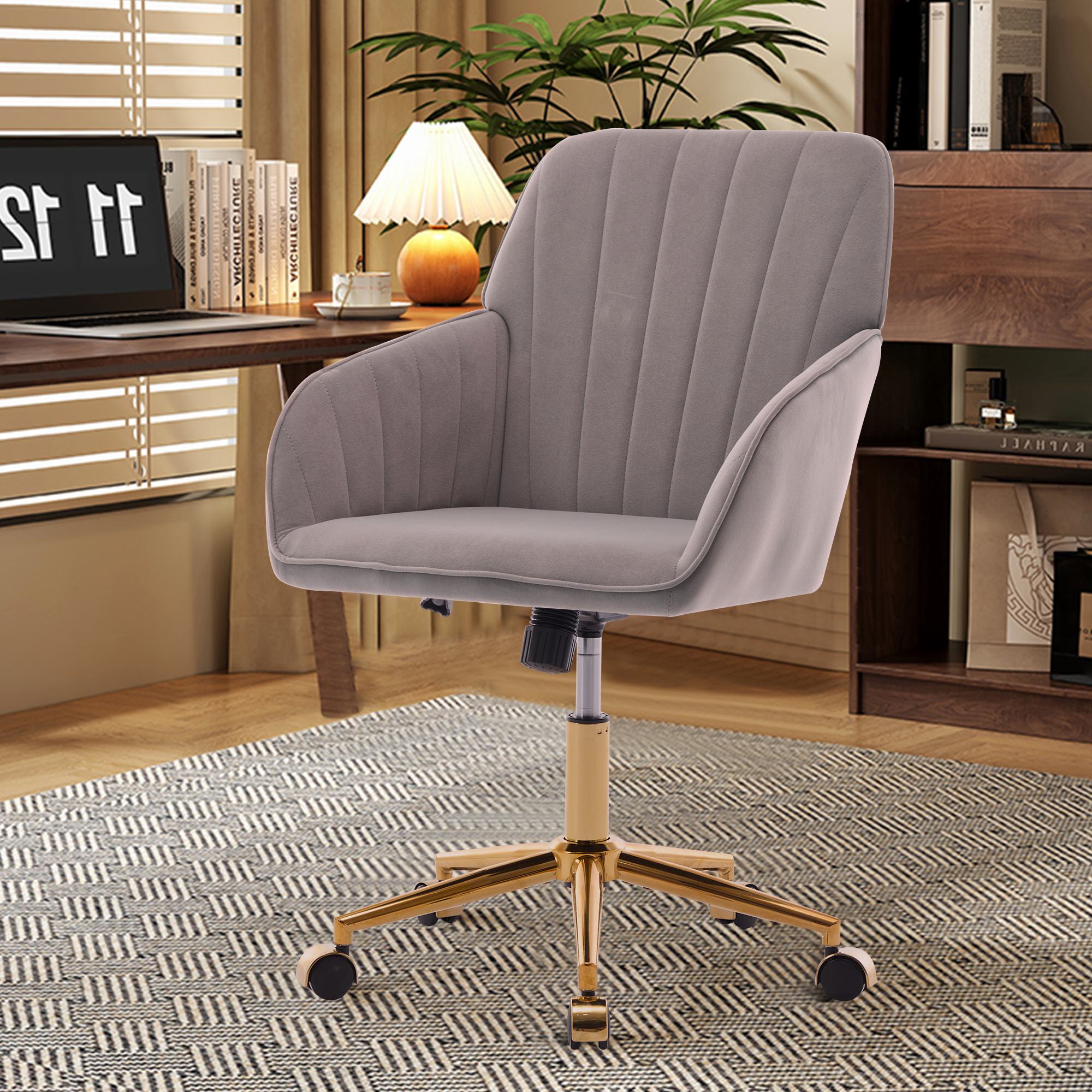 Adjustable Swivel Chair with Memory Foam Cushion and Lumbar Support, Ergonomic Office Chair with Golden Base, 25" L x 23" W x 38" H, Gray