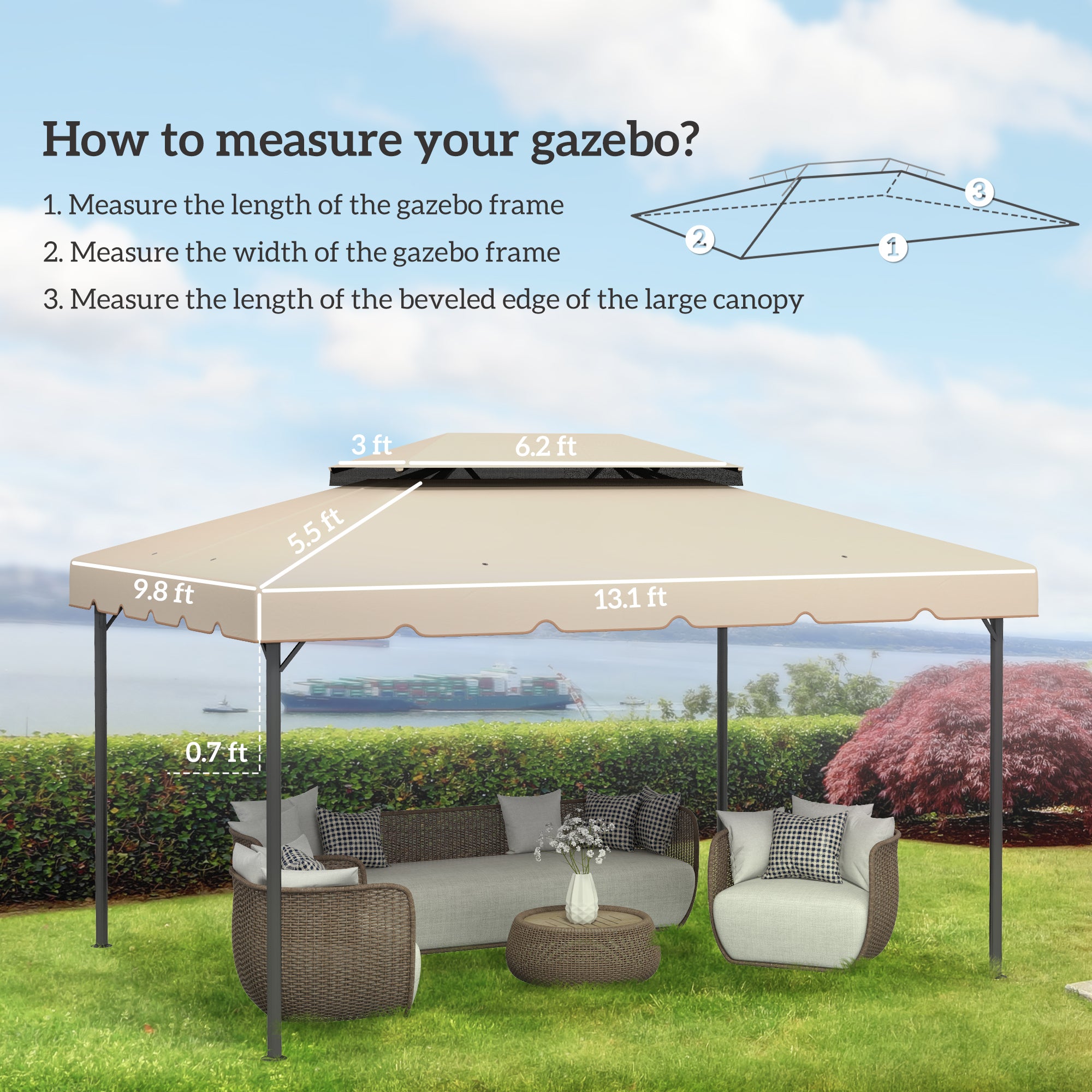Model 84C-101 or 84C-144 13' x 10' Gazebo Replacement Canopy, Gazebo Top with Double Vented Roof (TOP ONLY), White