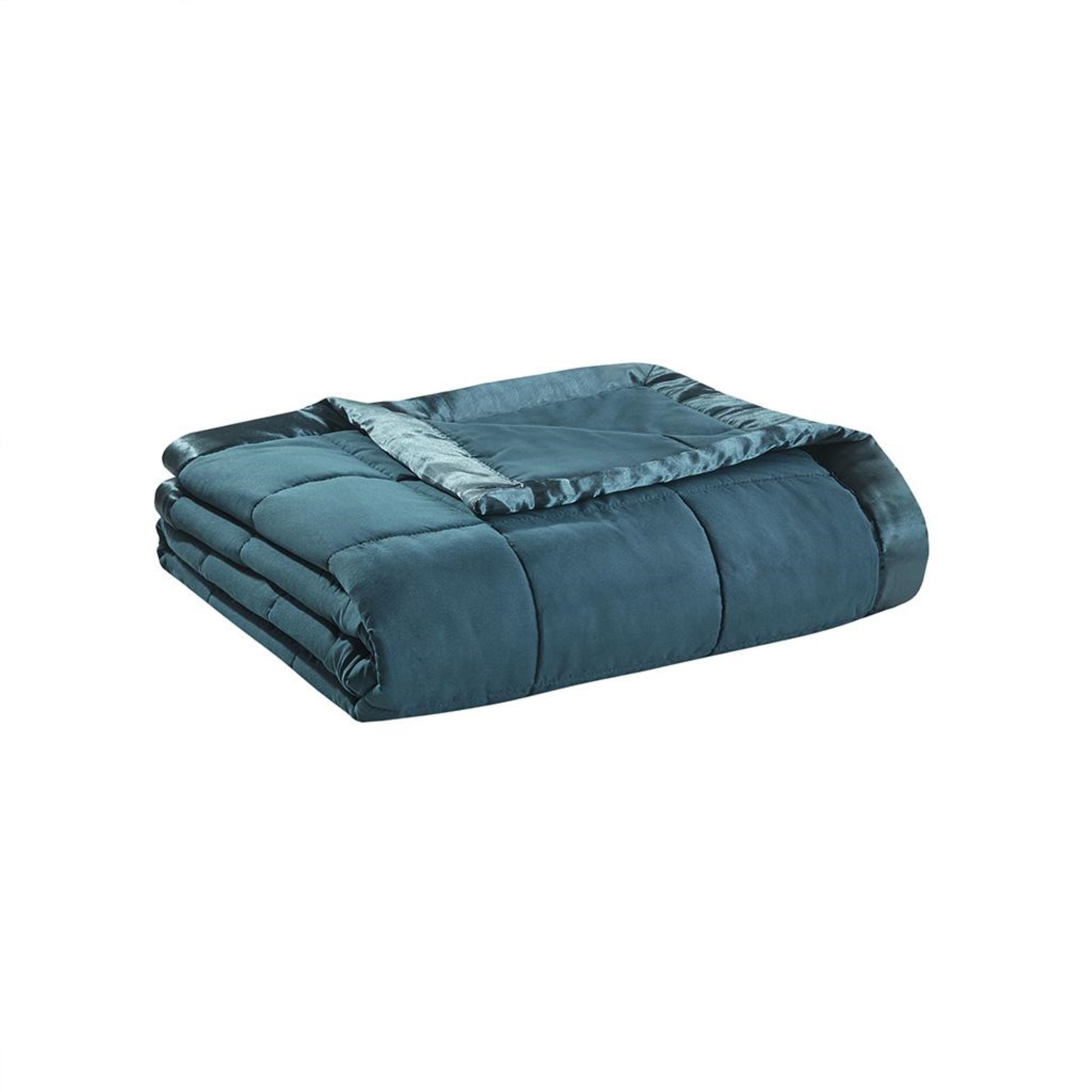 King Size Lightweight Down Alternative Blanket with Satin Trim, 3M Scotchgard Treatment, Machine Washable, 108" L x 90" W x 0.25" H, Teal