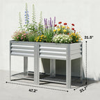 Raised Garden Bed Galvanized Steel, Elevated Planter Box with Storage Shelf, Bed Liner, 31.5" High, Silver