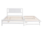 Full Size Platform Bed with Adjustable Trundle, Solid Pine Wood and MDF, 78" L x 97.5" W x 39.5" H, White