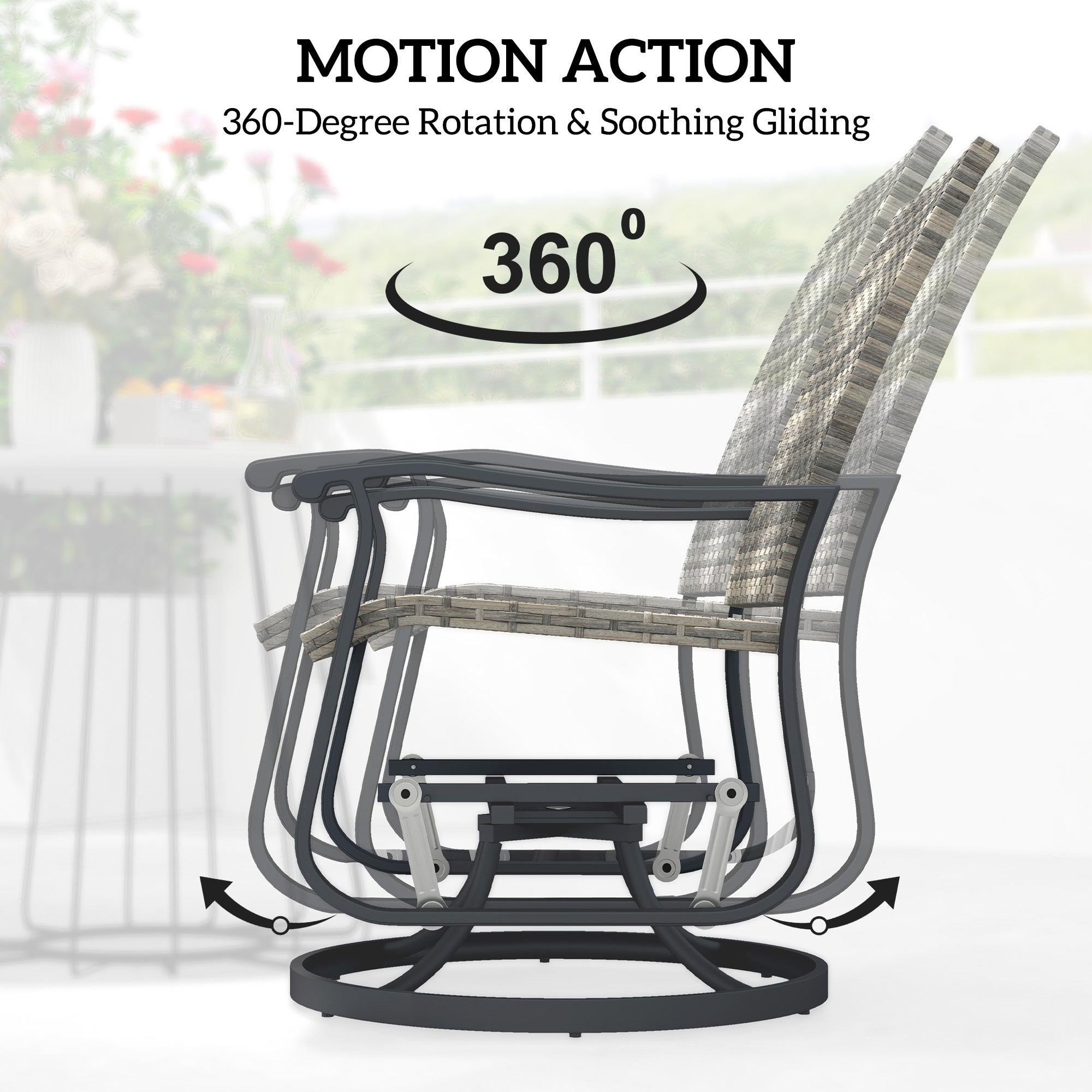 Wicker Rattan Swivel Patio Glider Chair Set of 2, Outdoor Glider Chair with Steel Frame, High Back, Armrests, Yellow