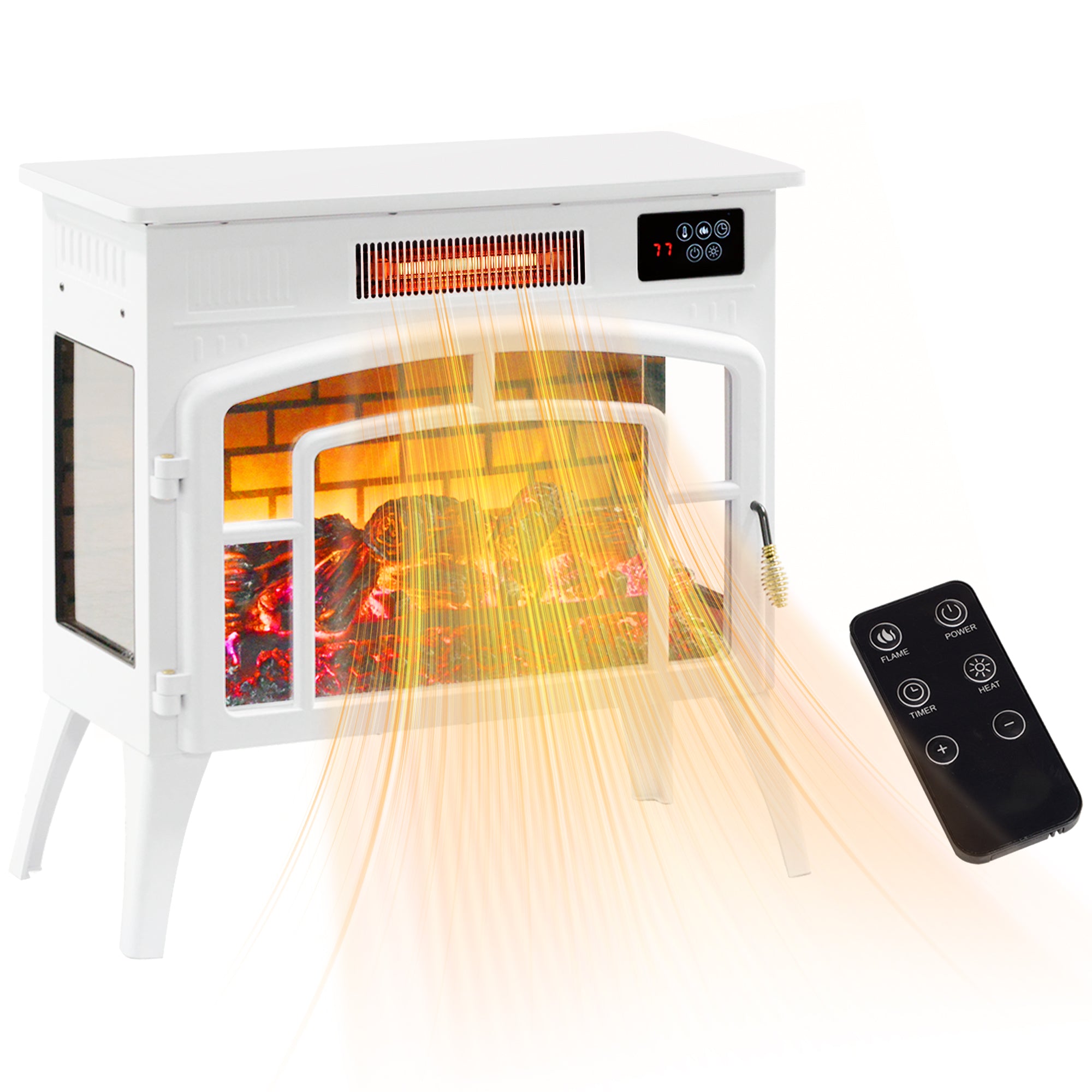 Electric Fireplace Stove, Infrared Fireplace Heater with Realistic Flame & Adjustable Temperature, 1500W, White