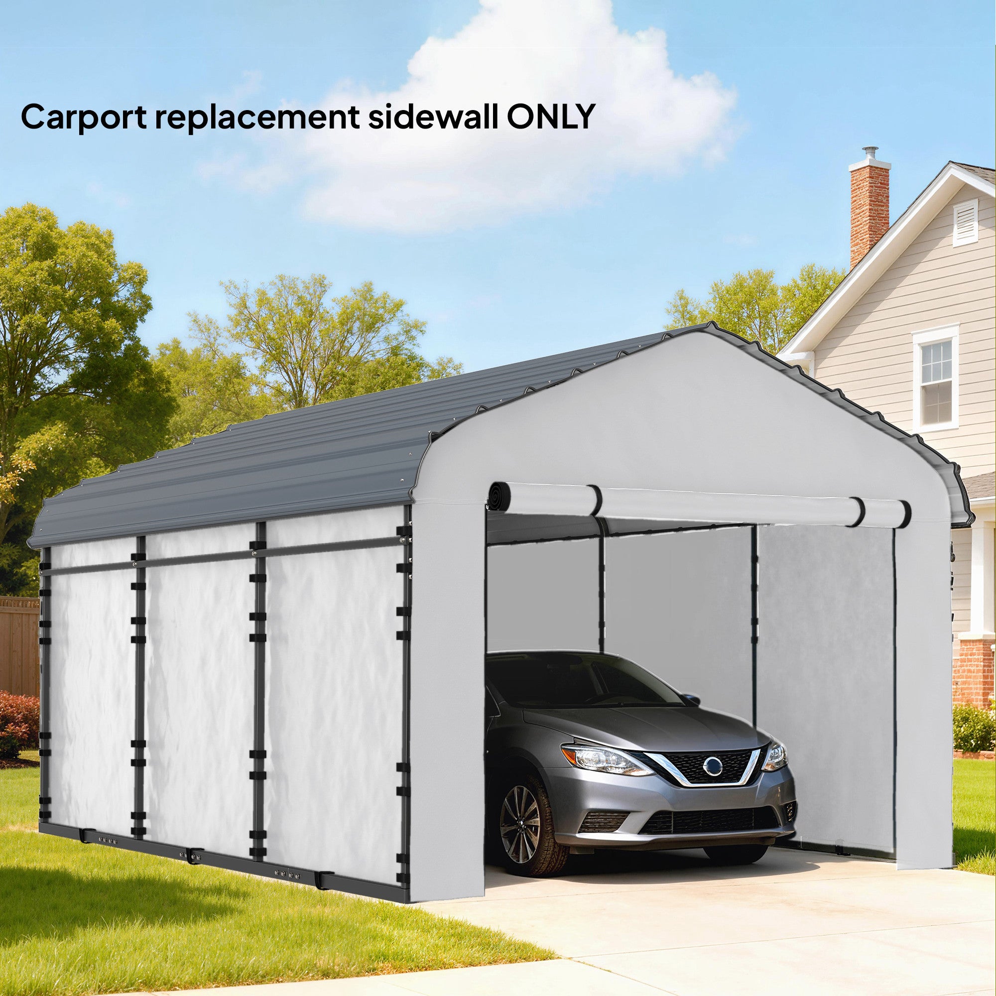 Carport Replacement Sidewall Panel for 12' x 20' Carports, UPF50+ Waterproof Replacement Side Wall Cover, White