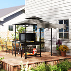 8' x 7.6' Outdoor Grill Gazebo, Barbecue Gazebo Shelter with Side Awning, 2 Side Shelves and 6 Hooks, Dark Gray