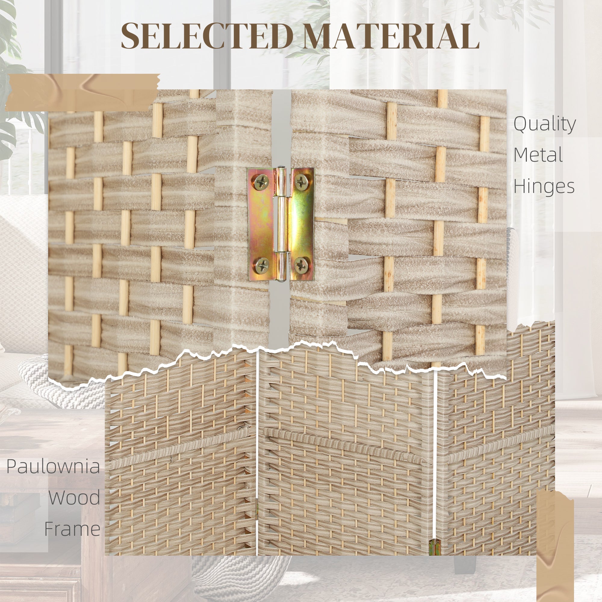 Folding Room Divider Screen 3 Panel 6' Tall Privacy Screen Freestanding Wood Partition for Home Office, Washed Oak