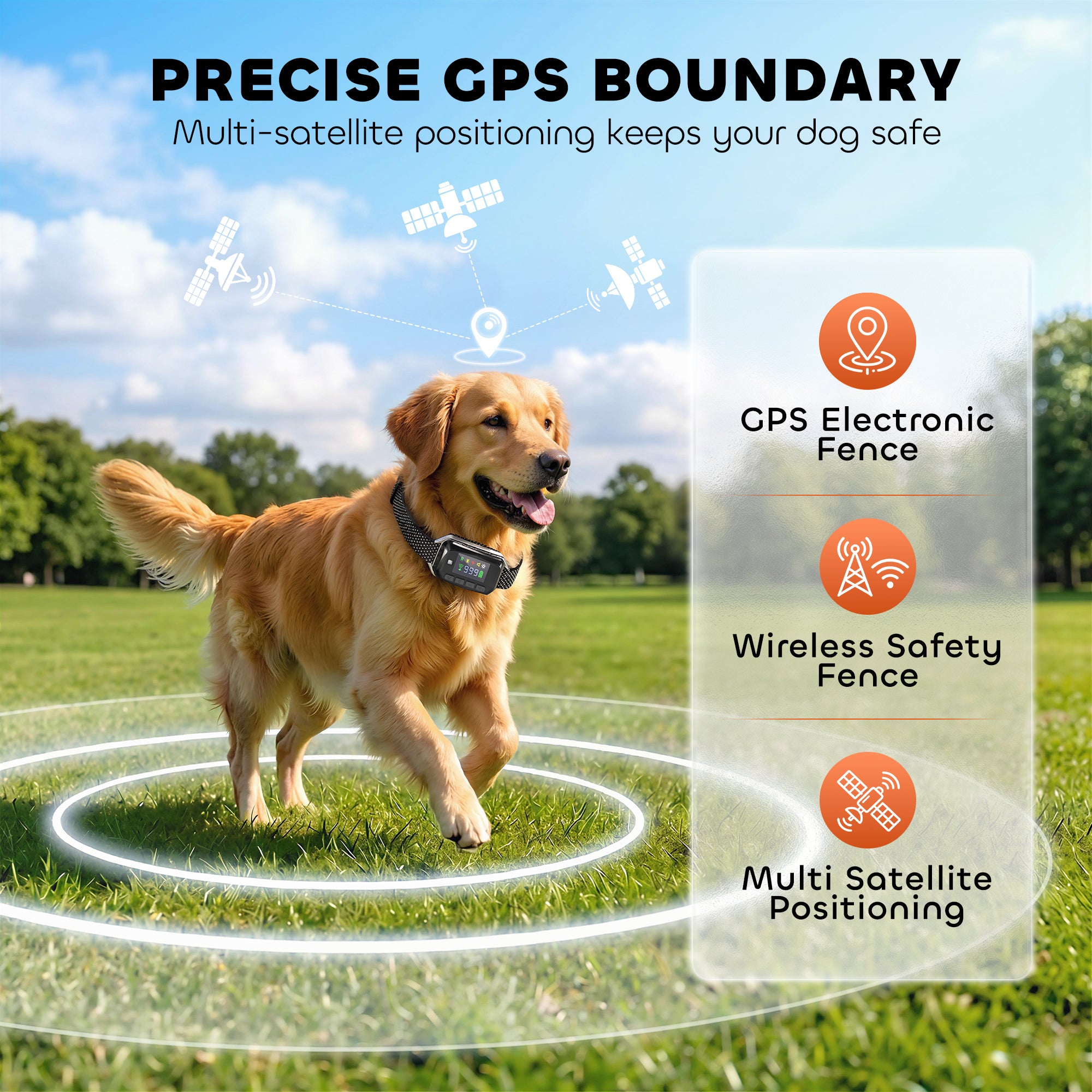 GPS Dog Training Collar IP67 Waterproof E Collar Remote Rechargeable Black