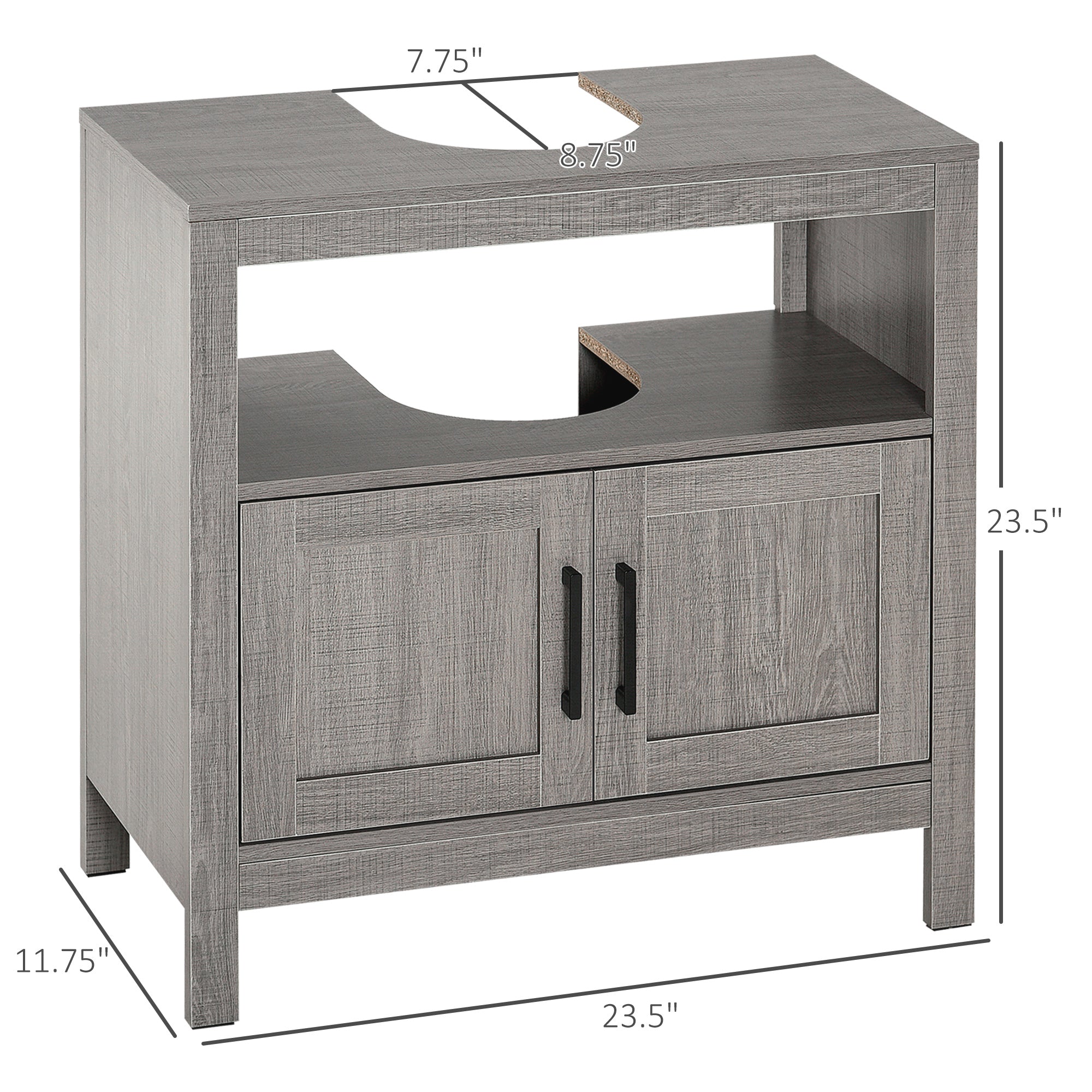 Pedestal Sink Storage Cabinet, Bathroom Under Sink Cabinet with 2 Doors and Open Shelf, Bathroom Vanity, Gray