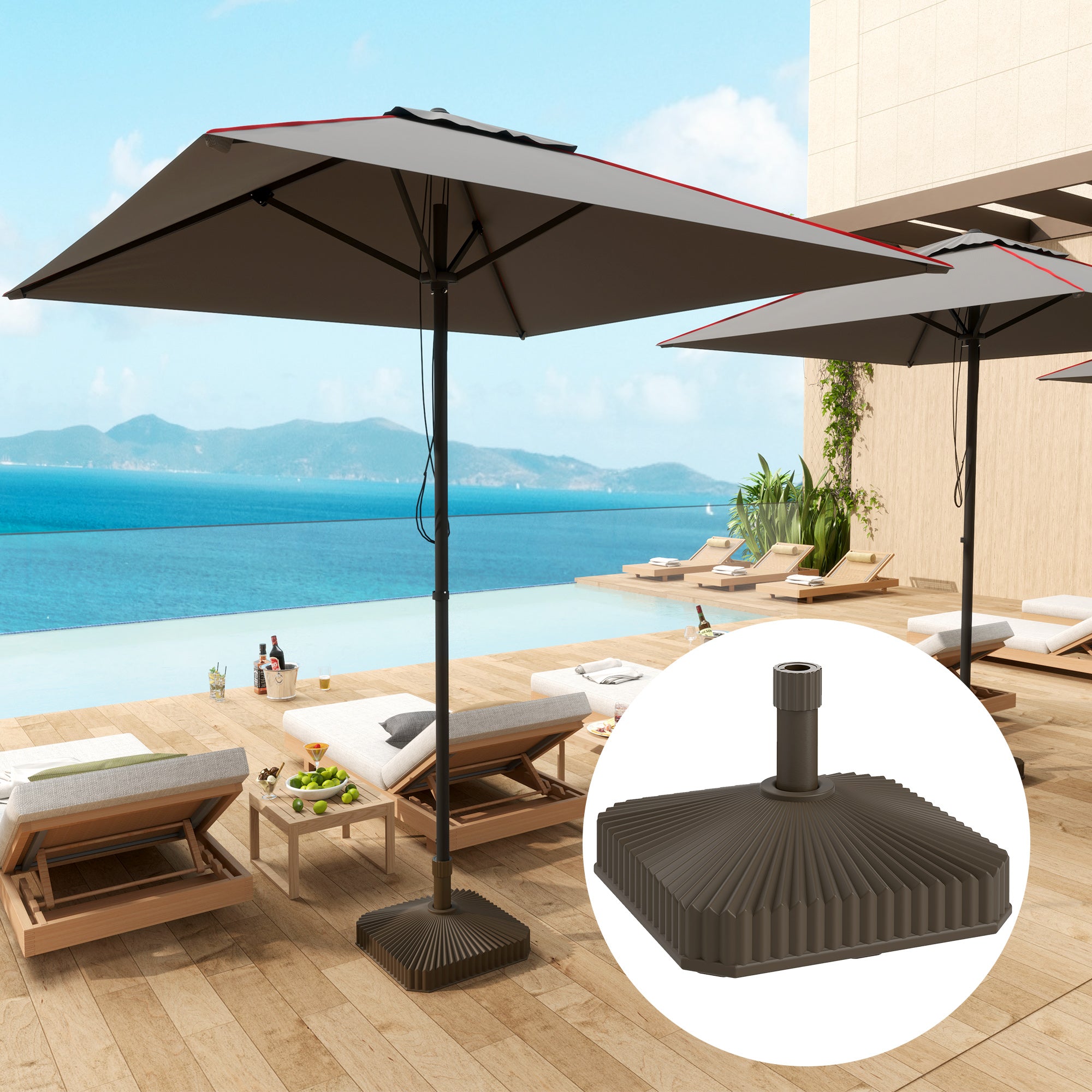 Square Patio Umbrella Base Holder, Heavy Duty Outdoor Umbrella Stand Base, Filled Up to 42lbs with Sand or 33lbs with Water for Garden, Poolside, Brown