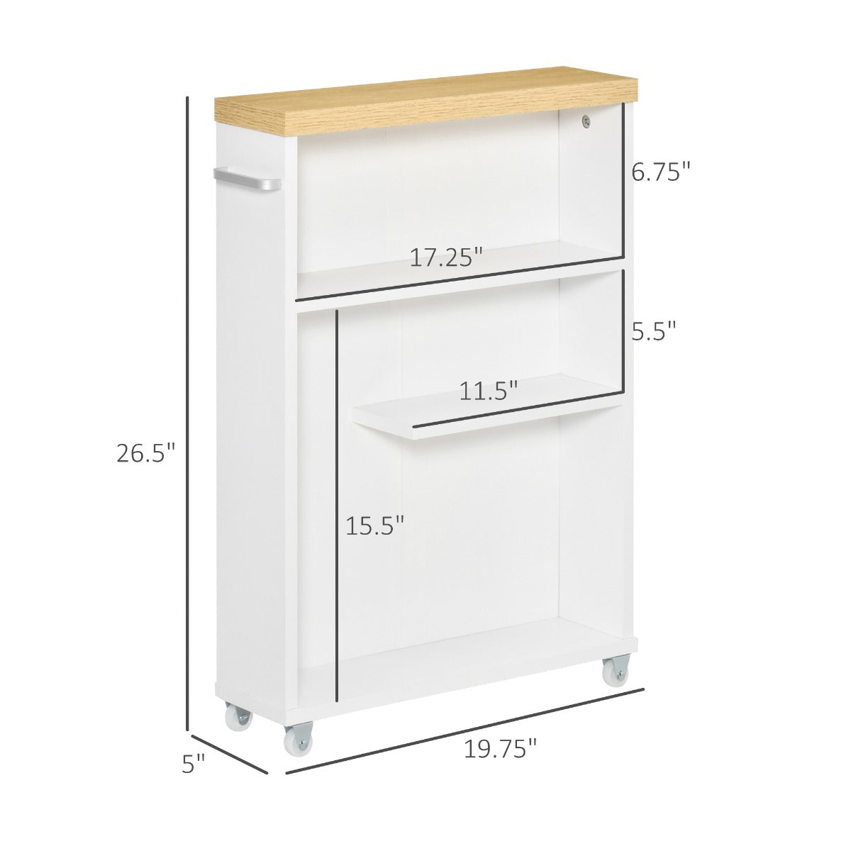 Slim Bathroom Cabinet with Castor Wheels Storage Organizer and Wood Shelves To Fit In Small Spaces, White