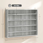 5-Tier Display Cabinet, Wall-Mounted Display Case with 2 Glass Doors and Adjustable Shelves, Gray
