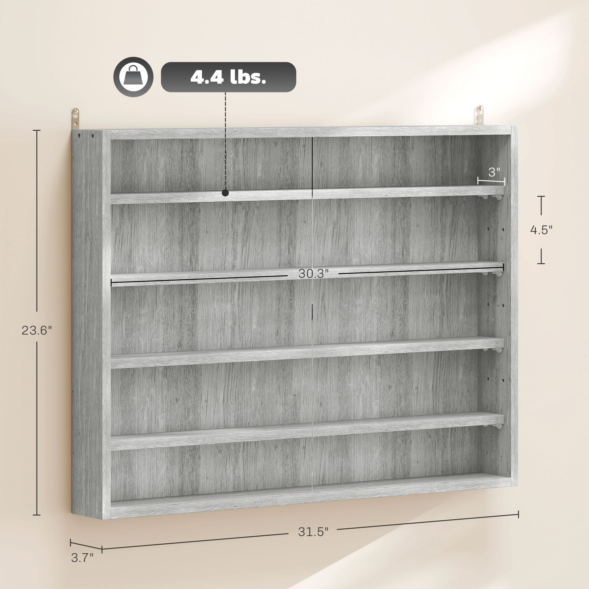 5-Tier Display Cabinet, Wall-Mounted Display Case with 2 Glass Doors and Adjustable Shelves, Gray