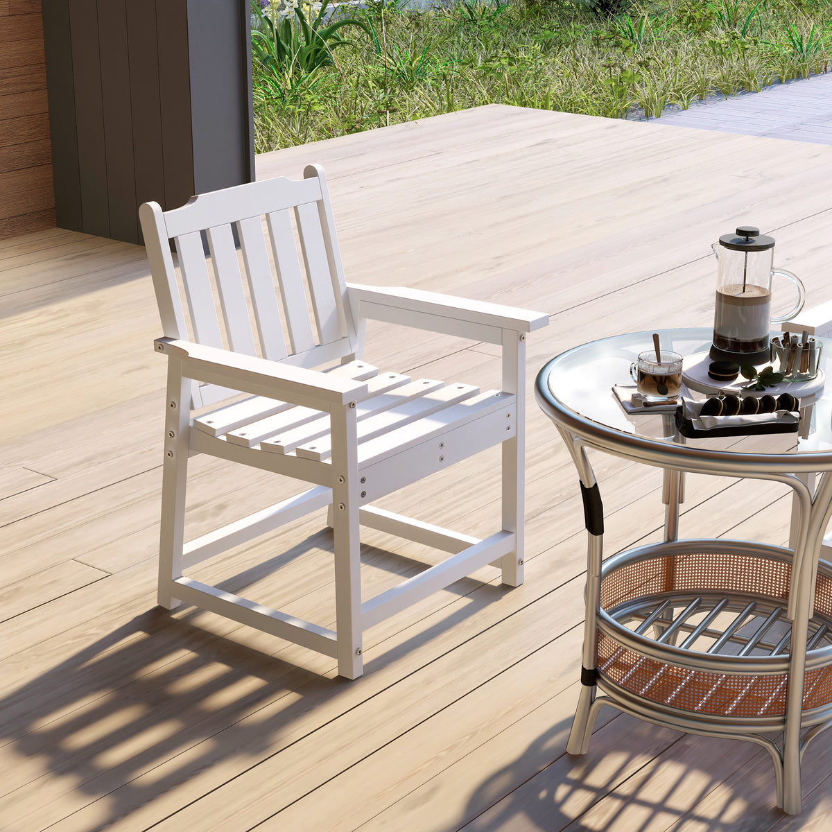 All-Weather Patio Chair, HDPE Patio Dining Chair, Heavy Duty Wood-Like Outdoor Furniture for Garden, Backyard, Deck, Porch, Lawn, White