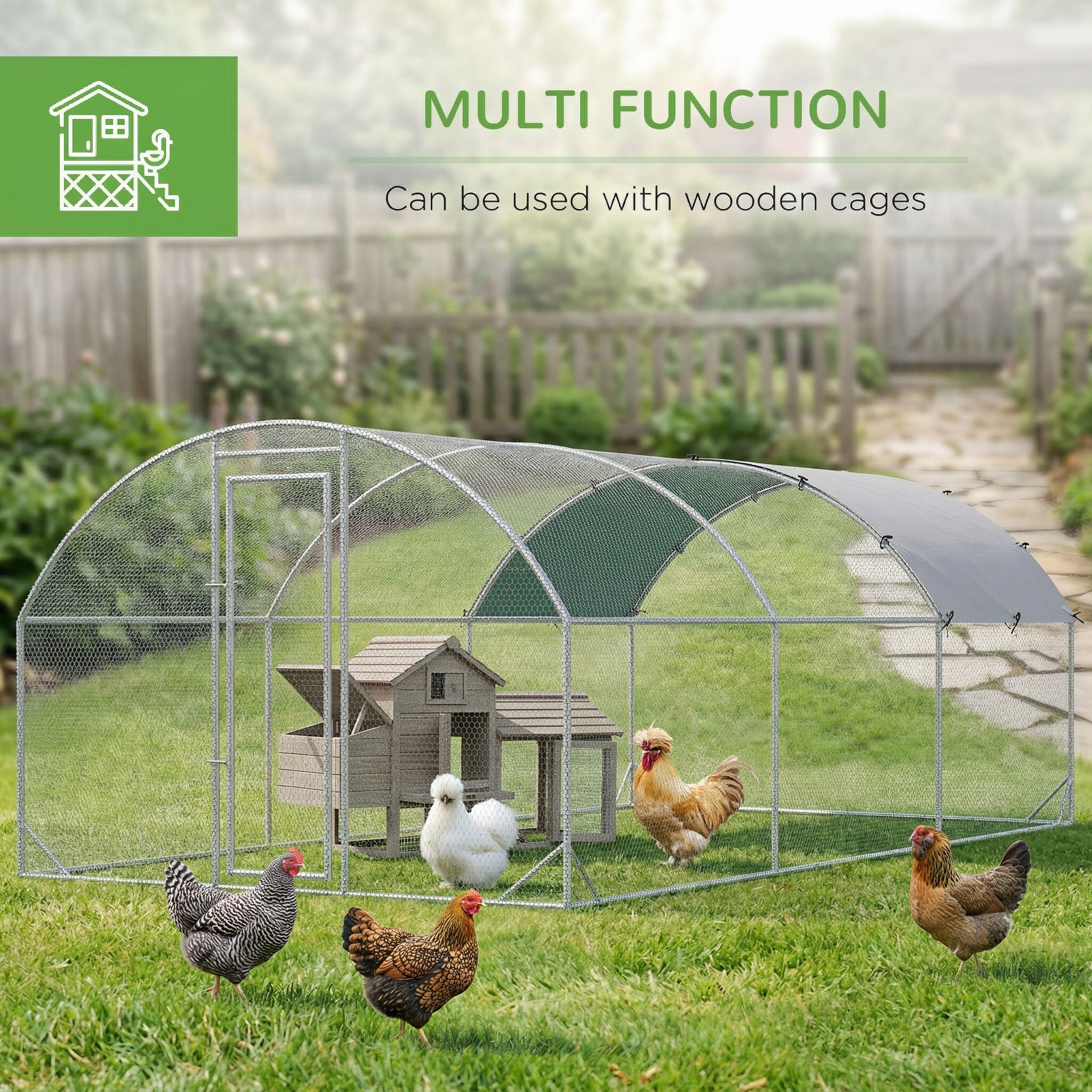 Large Chicken Coop Metal Chicken Run with Waterproof and Anti-UV Cover, Dome Shaped Walk-in Fence Cage Hen House for Outdoor and Yard Farm Use, 1" Tube Diameter, 9.2' x 18.7' x 6.5'
