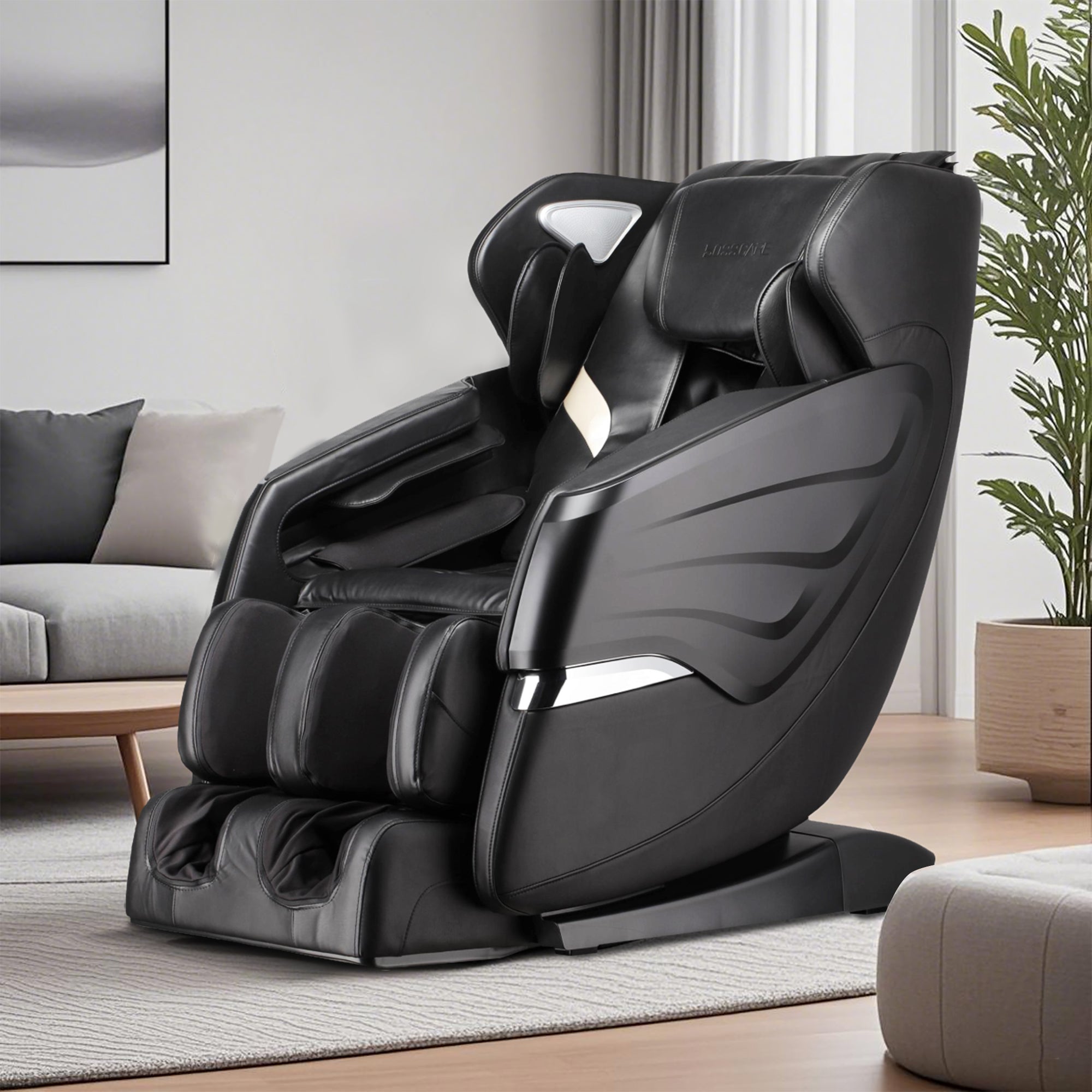 SL Track Massage Recliner with Bluetooth Speaker, Foot Roller, Airbag Massage, Zero Gravity Full Body Recliner, 54.5" L x 30" W x 43.5" H, Black